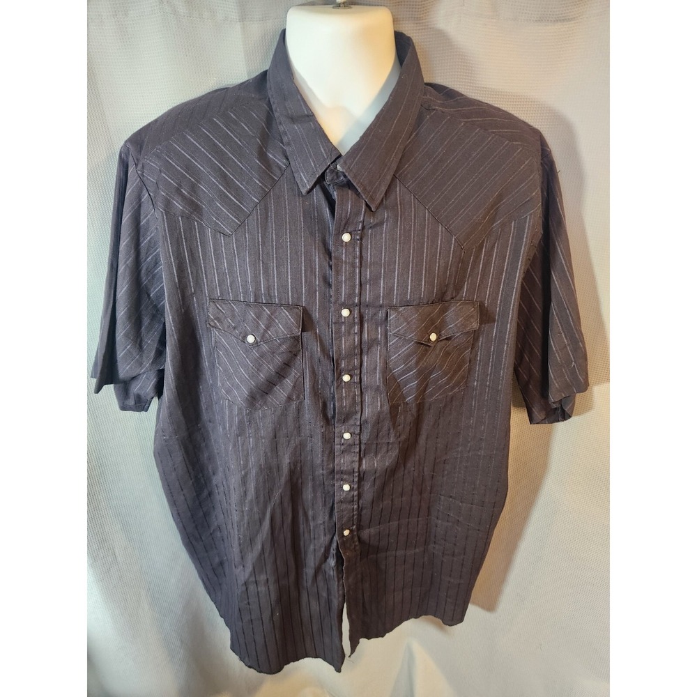 VTG Saddlebrook Shirt Adult 3XL XXXL Blue‎ Striped Pearl Snap Rodeo Mens 80s